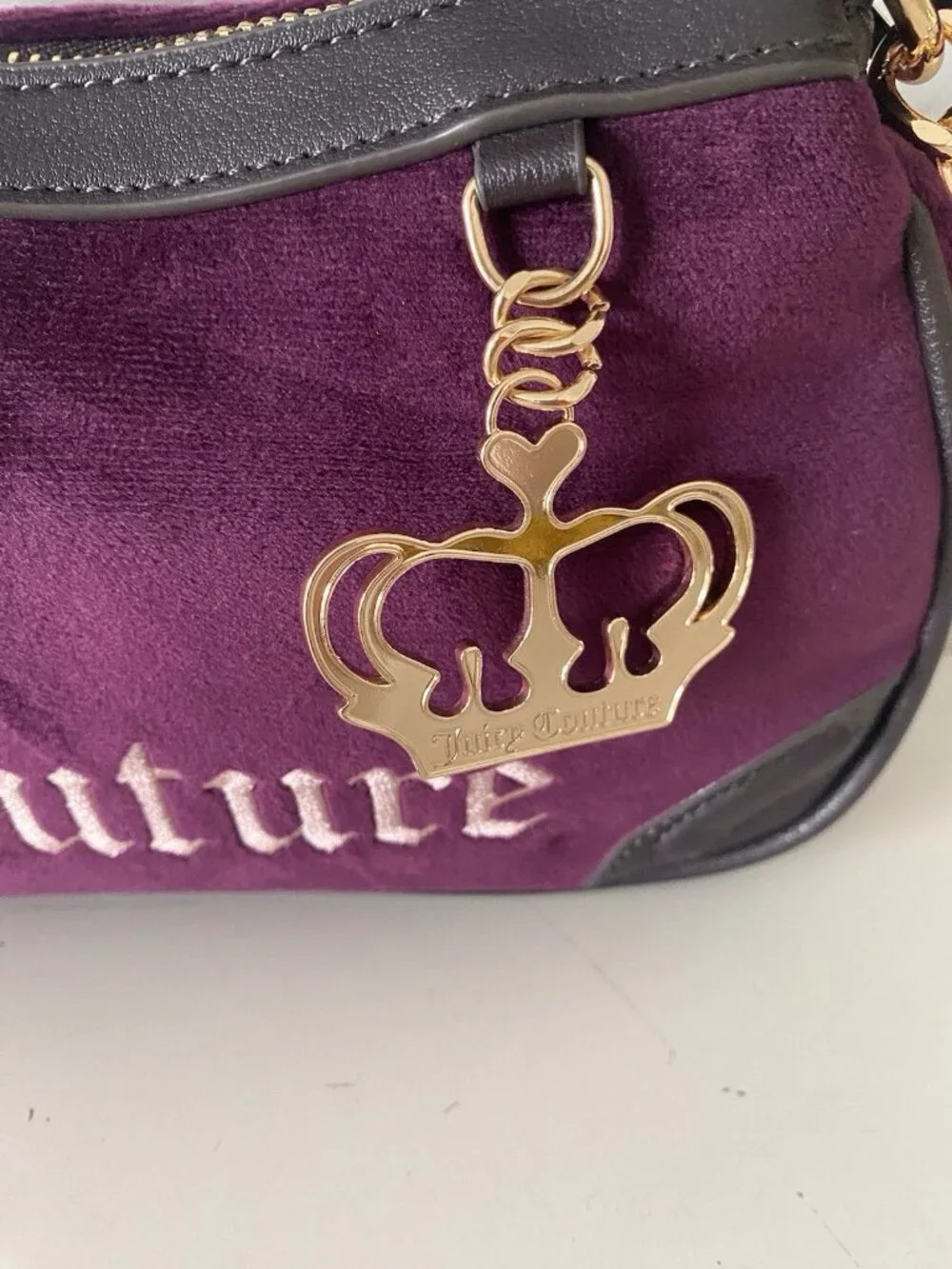 Juicy Couture Juicy Renaissance Shoulder Bag Pickled Beet W/Charm Crown Velvet
